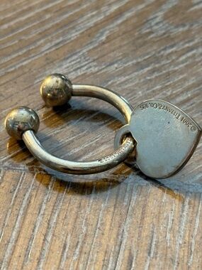 Vintage Tiffany & Co. Sterling Heart Tag Hoop Key Ring - Silver